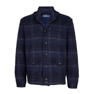 Polo Ralph Lauren Mne's Jacket Wool Knit Navy Tartan Plaid Bomber Size XL